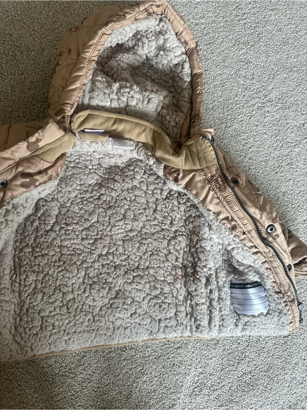 3T Boys Winter Coat Disney Target Brand Quilted Hooded Jacket - Beige Mickey